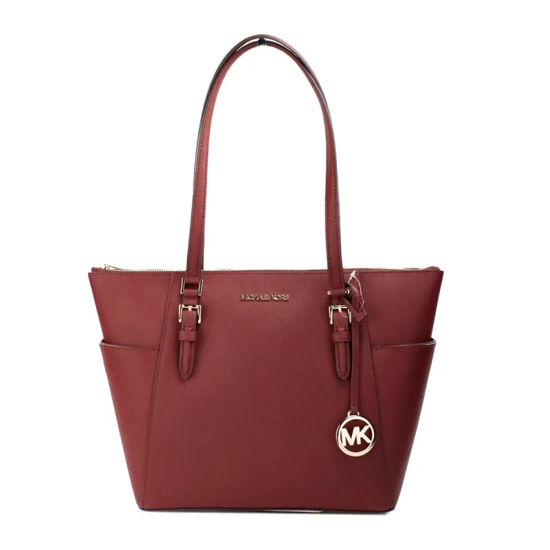 Charlotte Dark Cherry Large Leather Top Zip Tote Bag Purse sold by Louxly