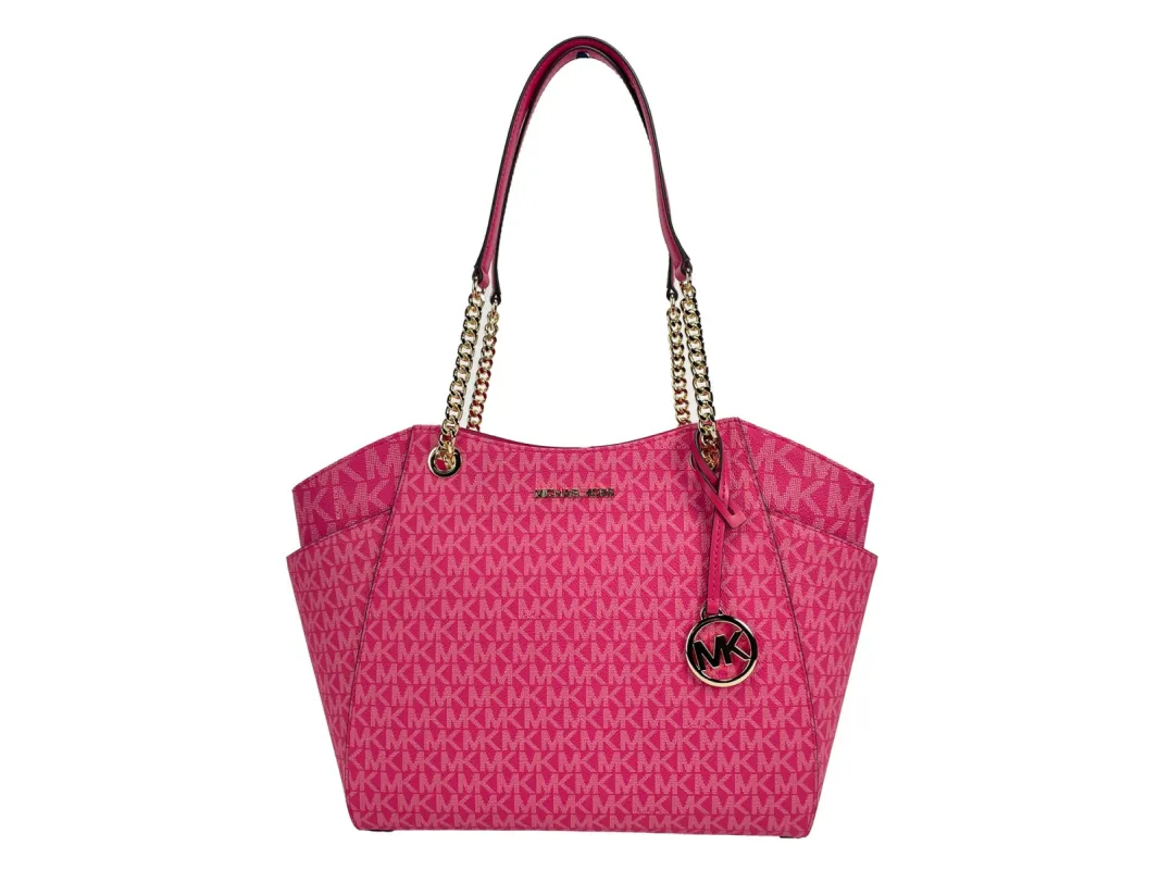 Jet Set Large Chain Electric Pink Shoulder Tote Bag sold by Louxly