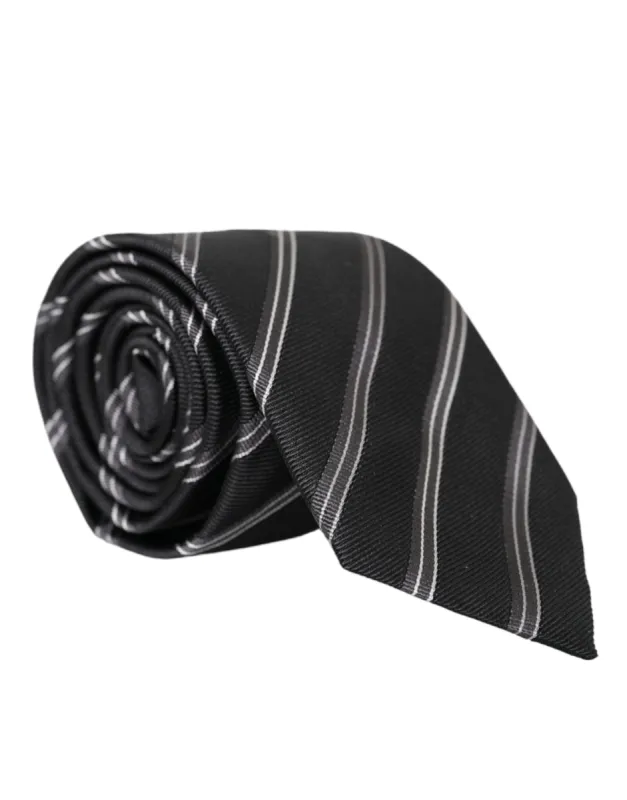 Black White Stripes Silk Adjustable Tie sold by Louxly