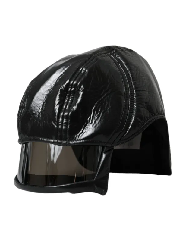 Black Leather Helmet Visor Bucket Hat Men sold by Louxly