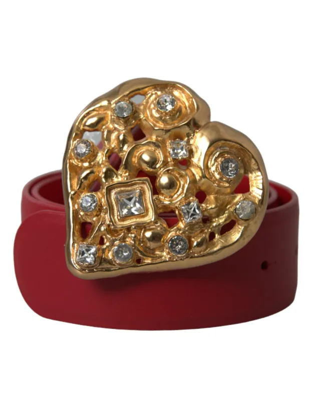 Red Leather Gold Heart Metal Buckle Belt sold by Louxly