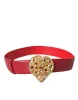 Red Leather Gold Heart Metal Buckle Belt sold by Louxly