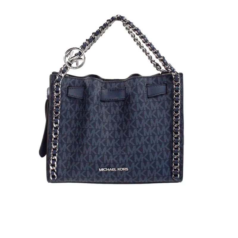 Mina Small Belted Navy Signature PVC Chain Inlay Crossbody Bag sold by Louxly