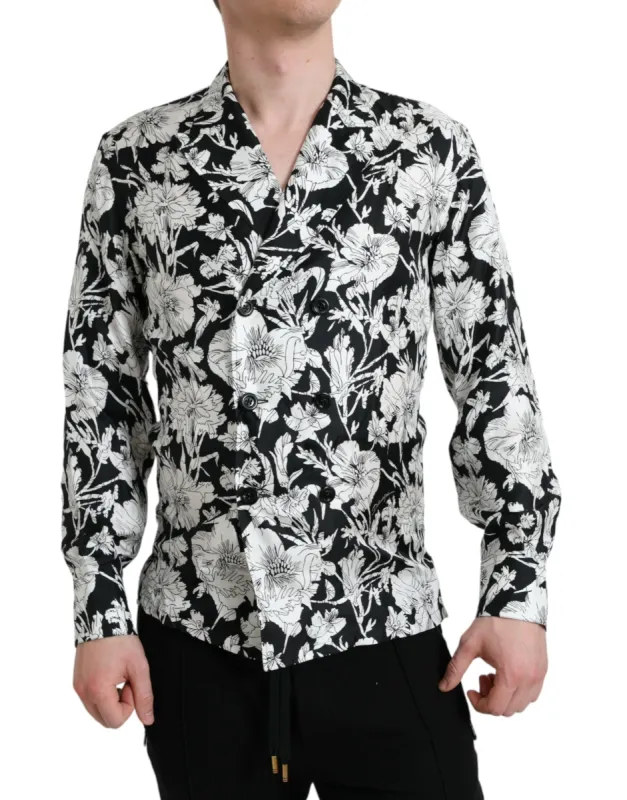 Black White Floral Button Down Casual Shirt sold by Louxly
