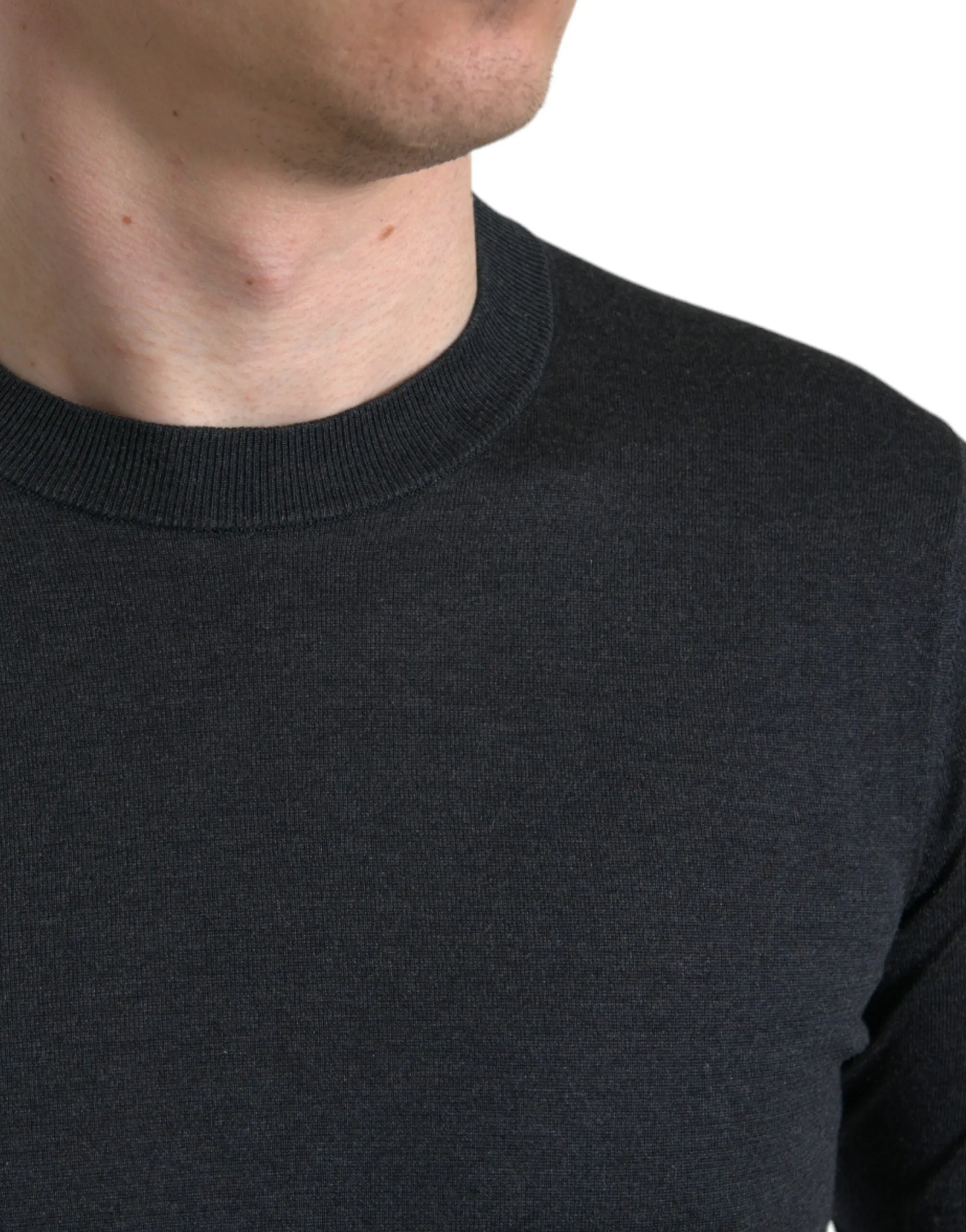 Elegant Silk Crew Neck Tee in Dark Grey sold by Louxly product image thumbnail 4