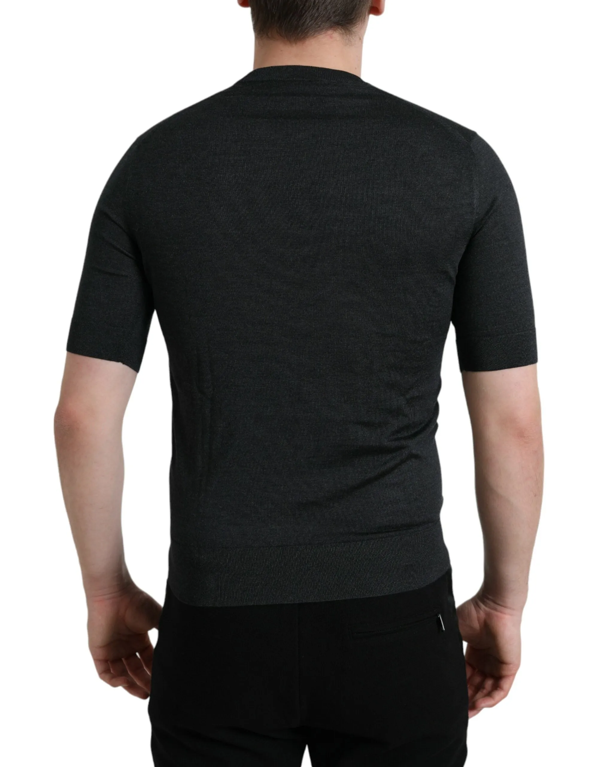 Elegant Silk Crew Neck Tee in Dark Grey sold by Louxly product image thumbnail 3