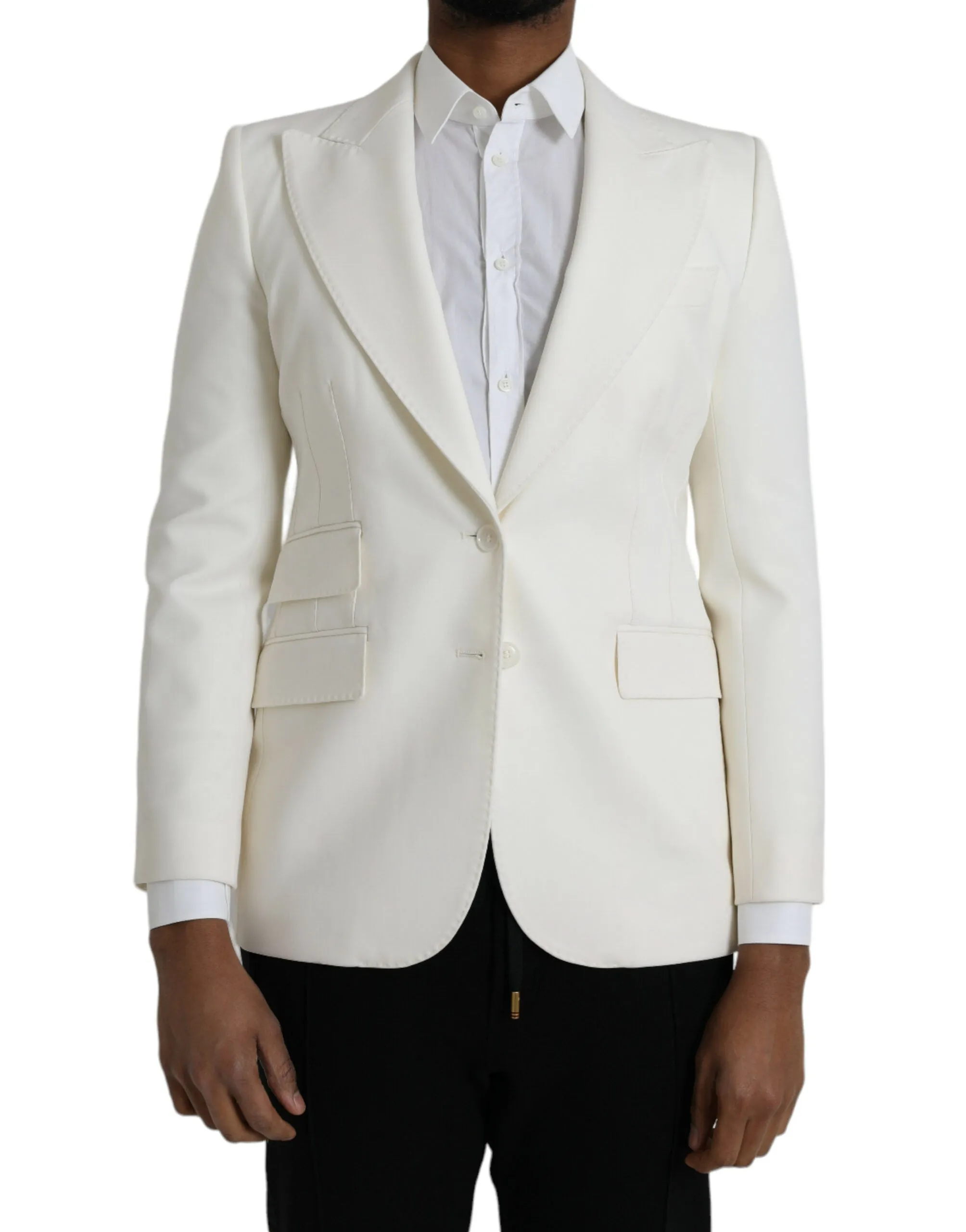 White Wool Single Breasted Coat Blazer sold by Louxly