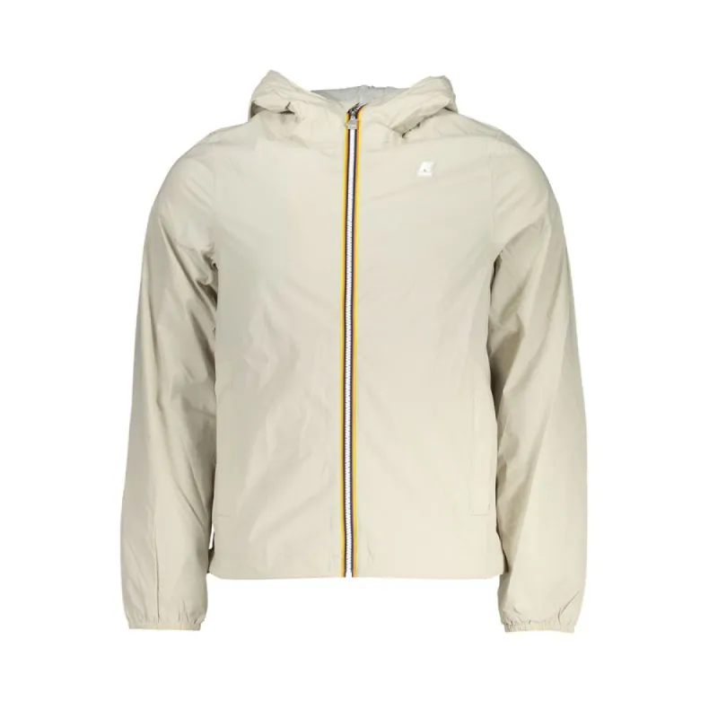 Beige Contrast Hooded Sports Jacket sold by Louxly