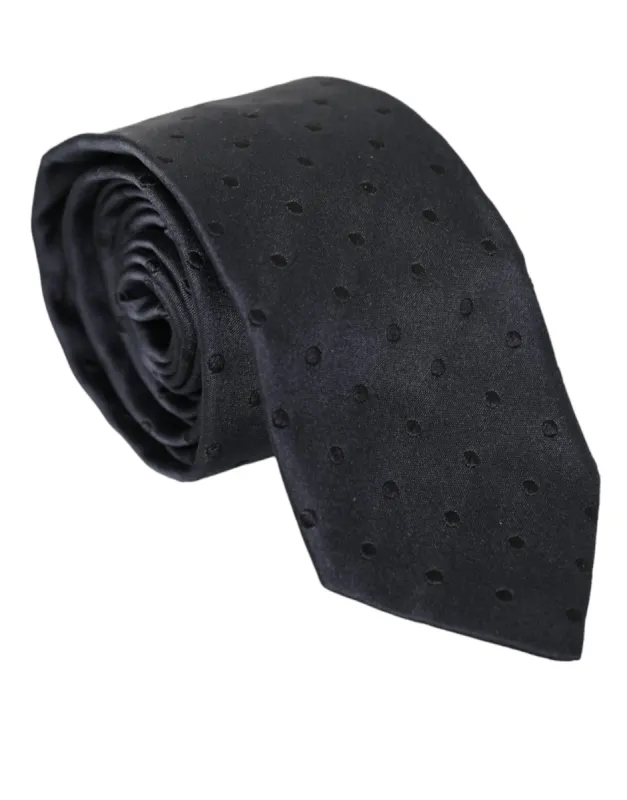 Dark Blue Dotted Silk Adjustable Tie sold by Louxly