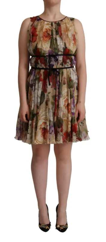 Elegant Floral Print Silk Mini Dress sold by Louxly