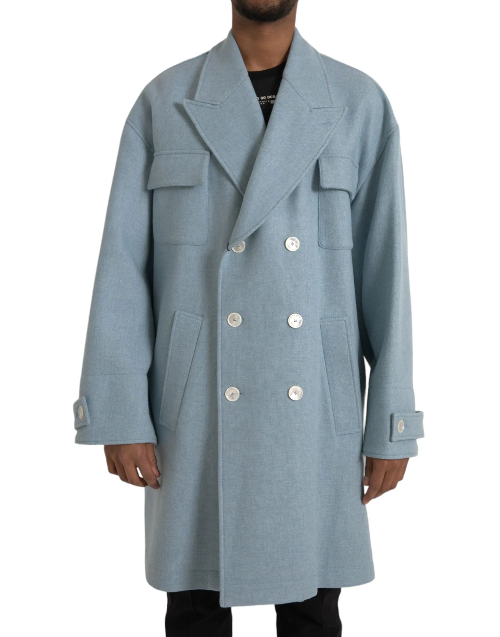 Blue Double Breasted Trench Coat Jacket sold by Louxly