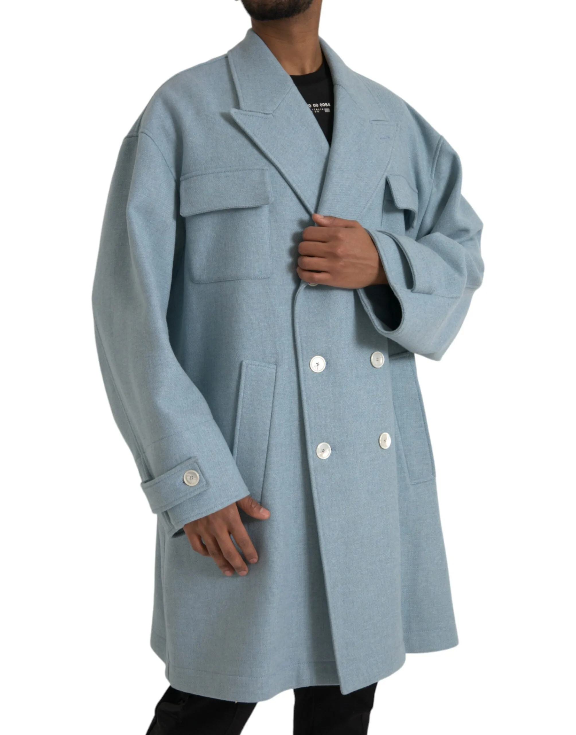 Blue Double Breasted Trench Coat Jacket sold by Louxly product image thumbnail 2