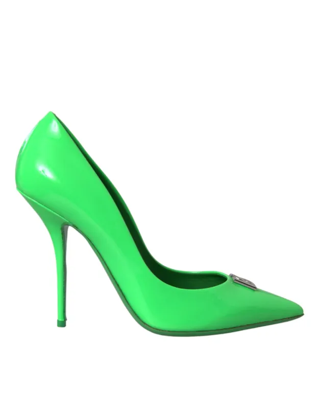 Neon Green Patent Leather Logo Pumps Shoes sold by Louxly