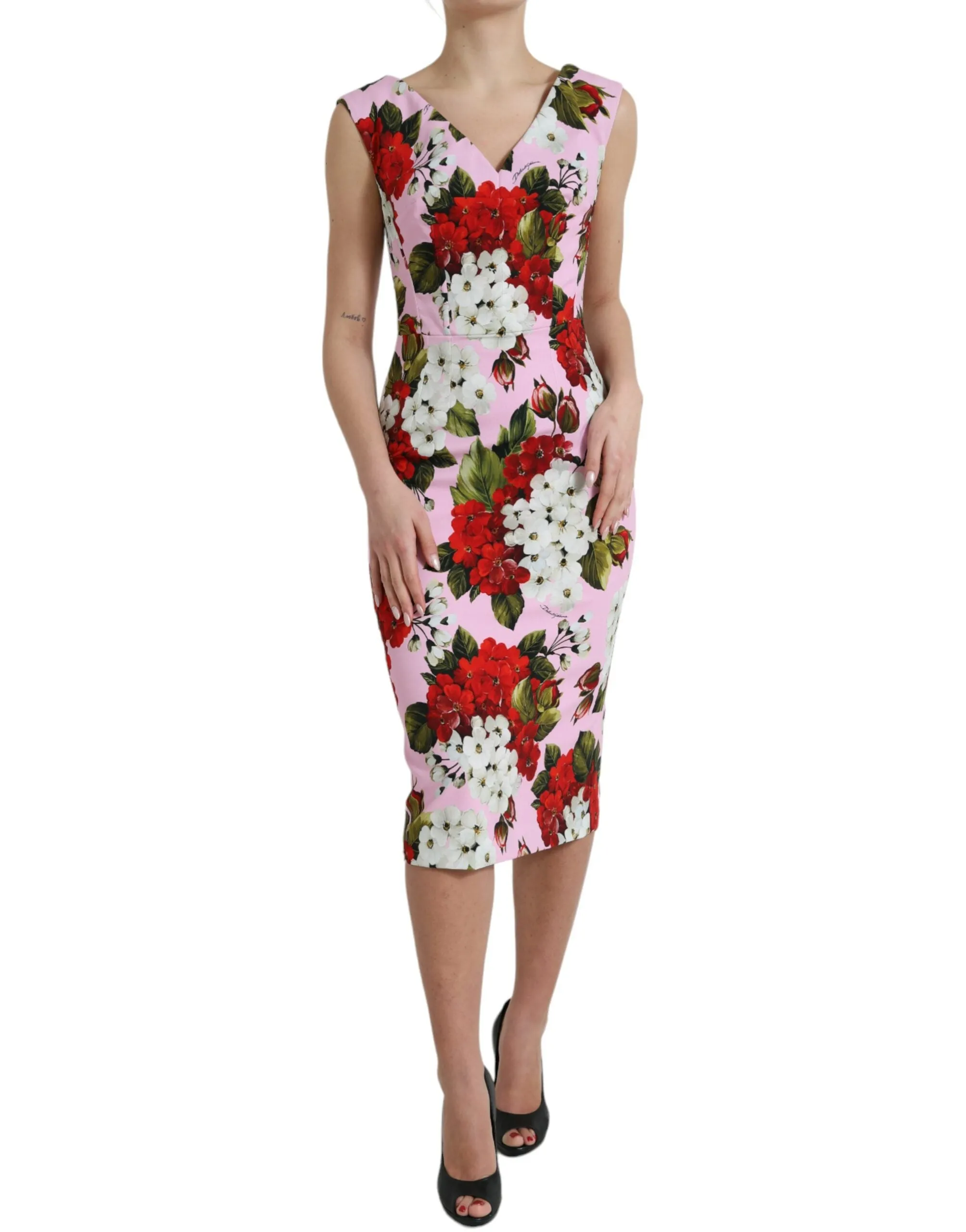 Elegant Floral Sheath Midi Dress in Pink sold by Louxly