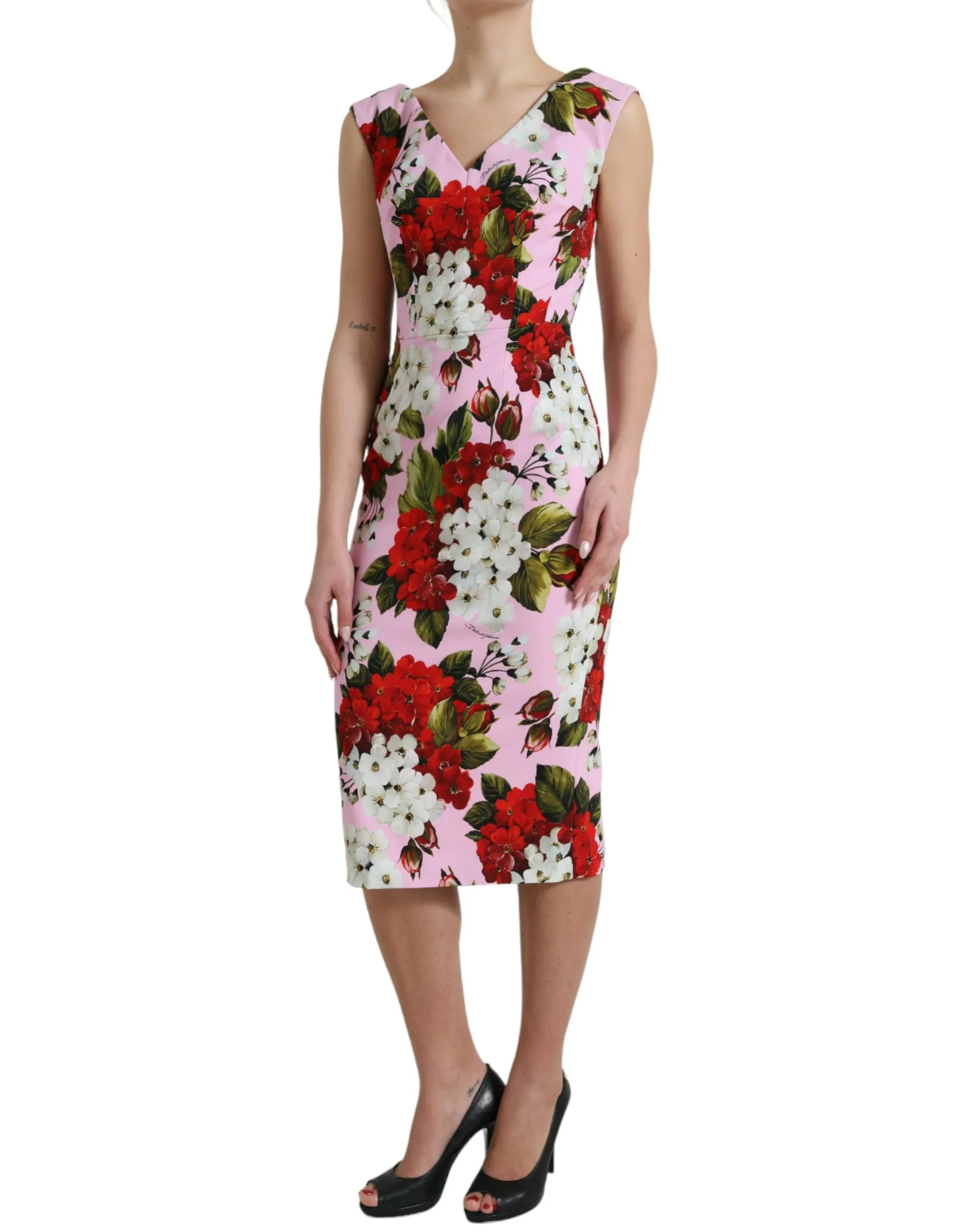 Elegant Floral Sheath Midi Dress in Pink sold by Louxly product image thumbnail 2