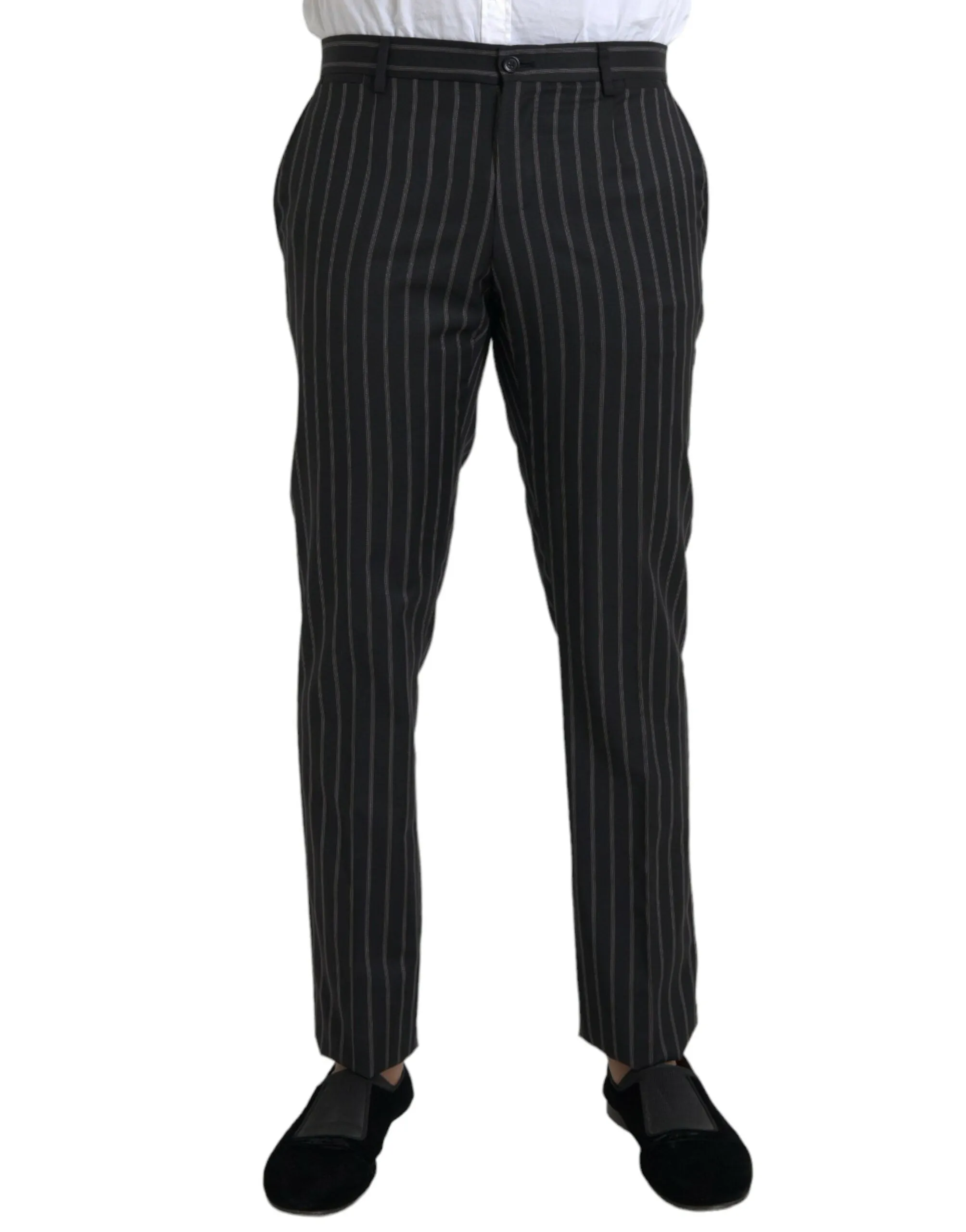 Black Striped Wool Skinny Dress Pants sold by Louxly