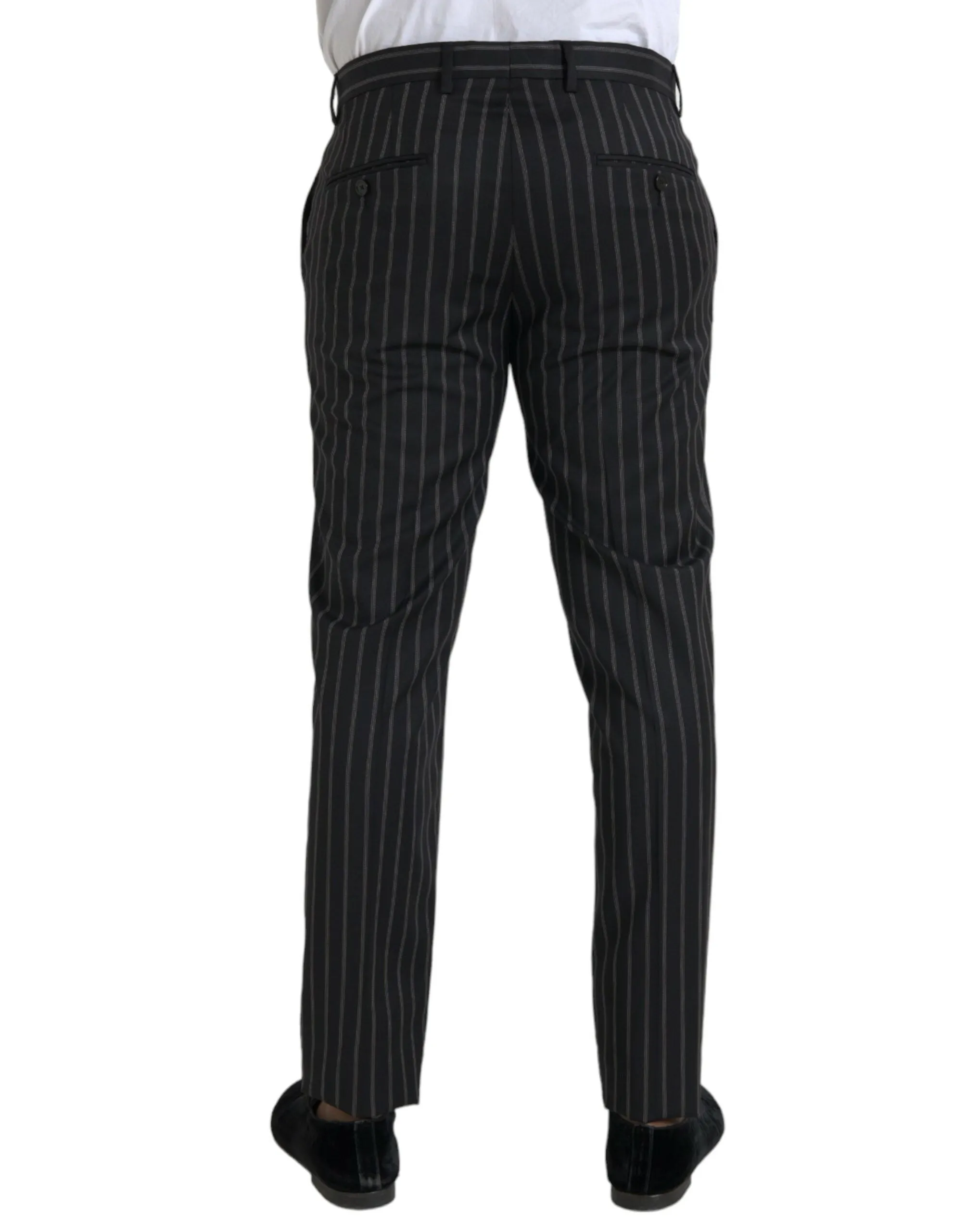 Black Striped Wool Skinny Dress Pants sold by Louxly product image thumbnail 2