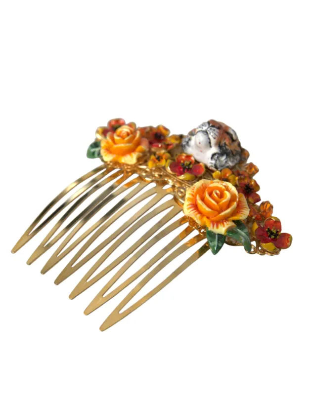 Gold Brass Crystal Leopard Floral Hair Comb sold by Louxly
