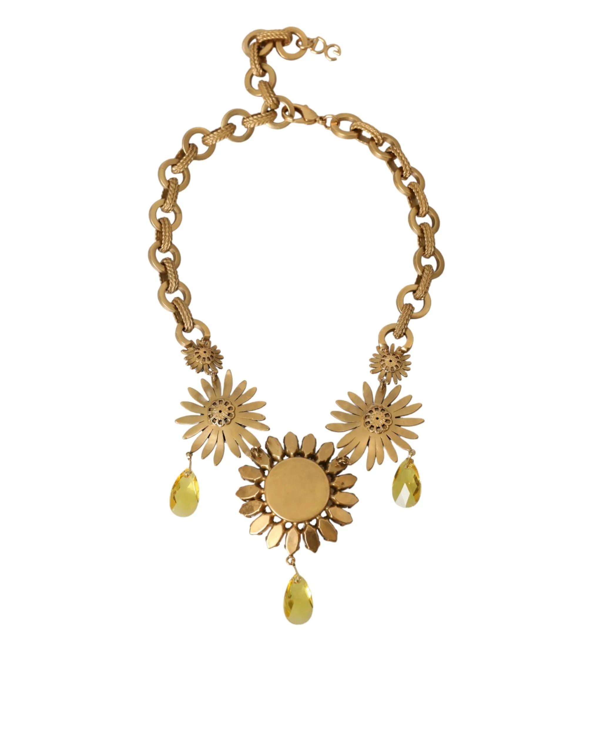 Gold Tone Brass Sunflower Crystal Embellished Necklace sold by Louxly product image thumbnail 4