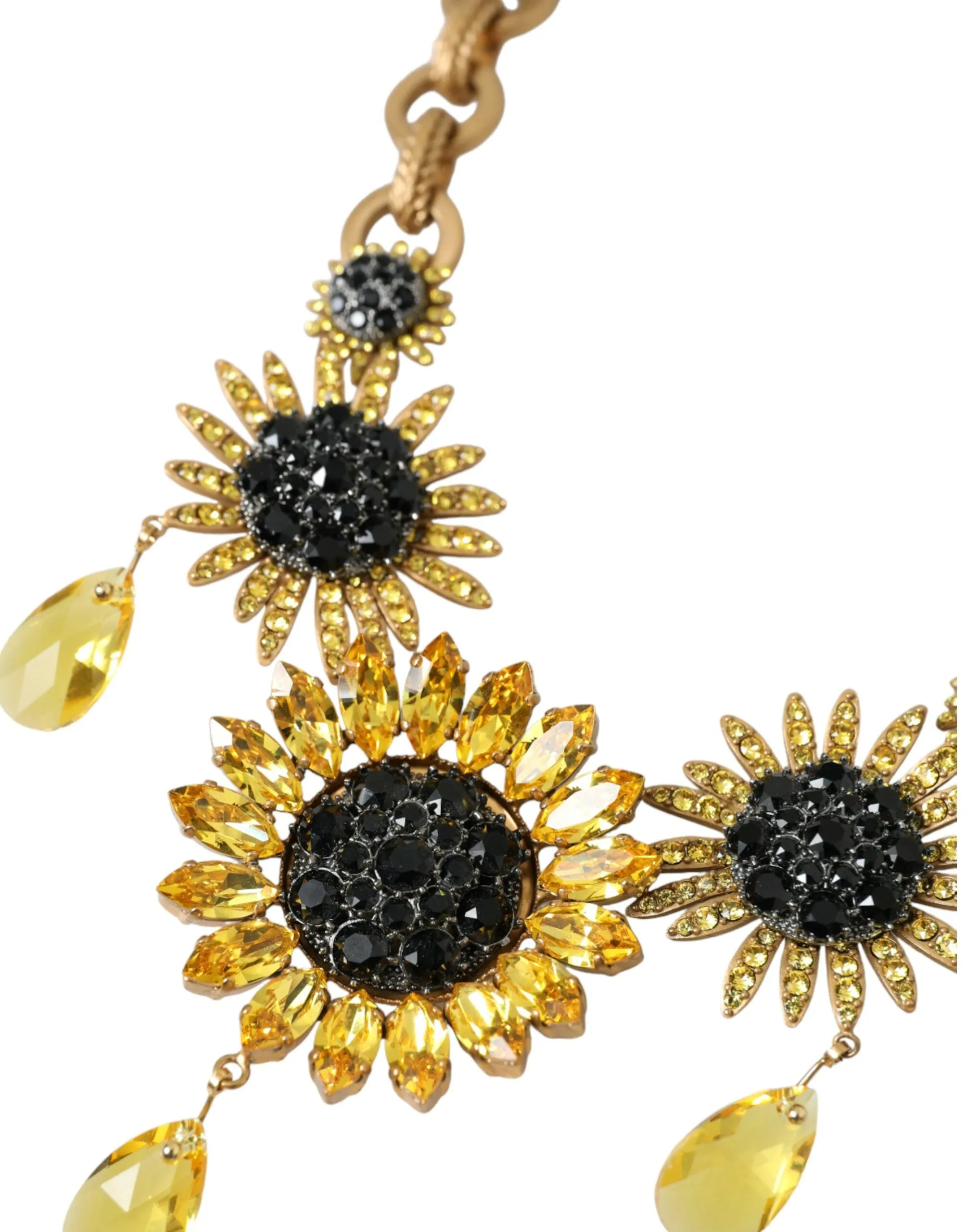 Gold Tone Brass Sunflower Crystal Embellished Necklace sold by Louxly product image thumbnail 2