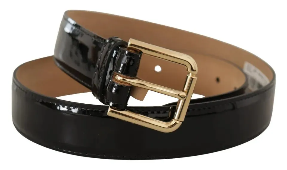 Black Leather Gold Metal Logo Engraved Buckle Belt sold by Louxly