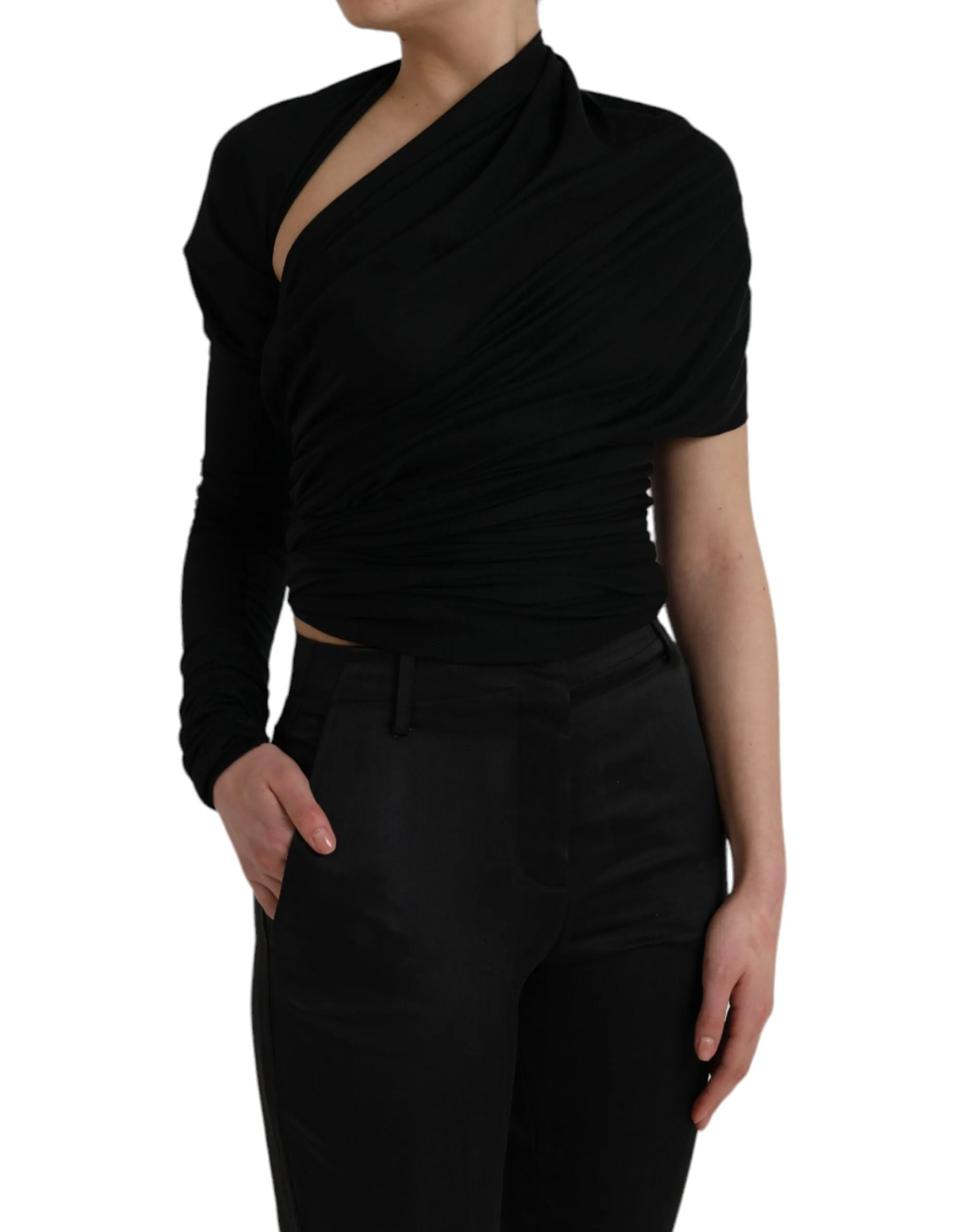 Black Wool Cutout Asymmetric Long Sleeve Top sold by Louxly product image thumbnail 3