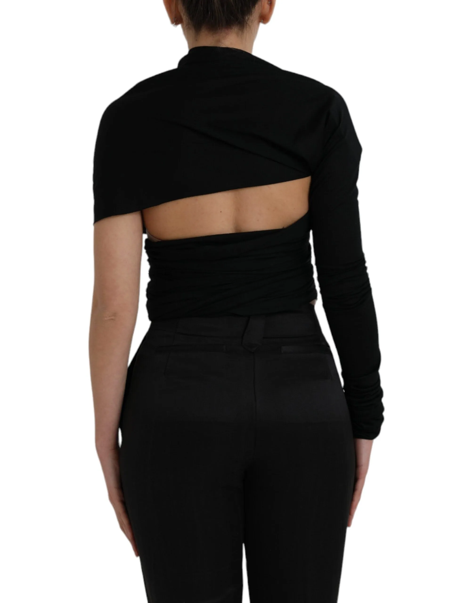 Black Wool Cutout Asymmetric Long Sleeve Top sold by Louxly product image thumbnail 4