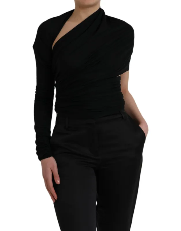 Black Wool Cutout Asymmetric Long Sleeve Top sold by Louxly