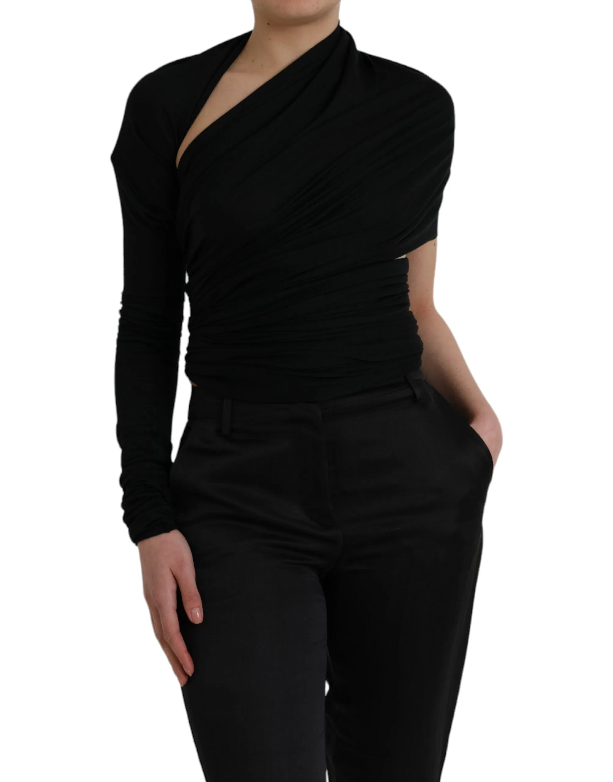 Black Wool Cutout Asymmetric Long Sleeve Top sold by Louxly product image thumbnail 2