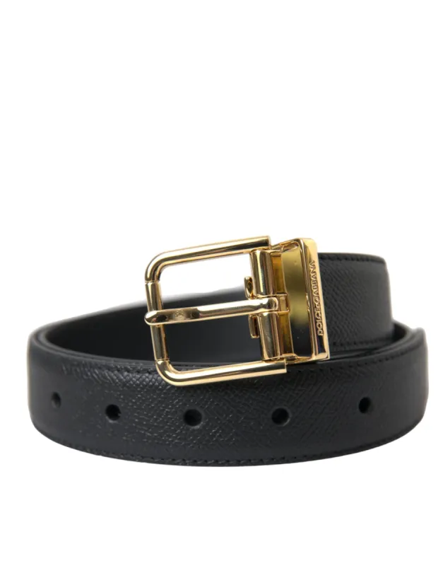 Black Calf Leather Gold Metal Buckle Belt sold by Louxly