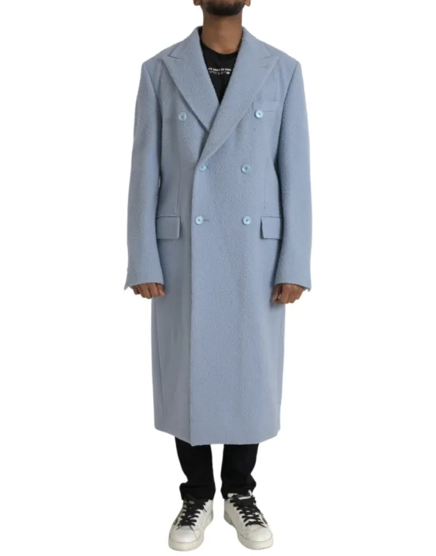 Blue Double Breasted Long Trench Coat Jacket sold by Louxly