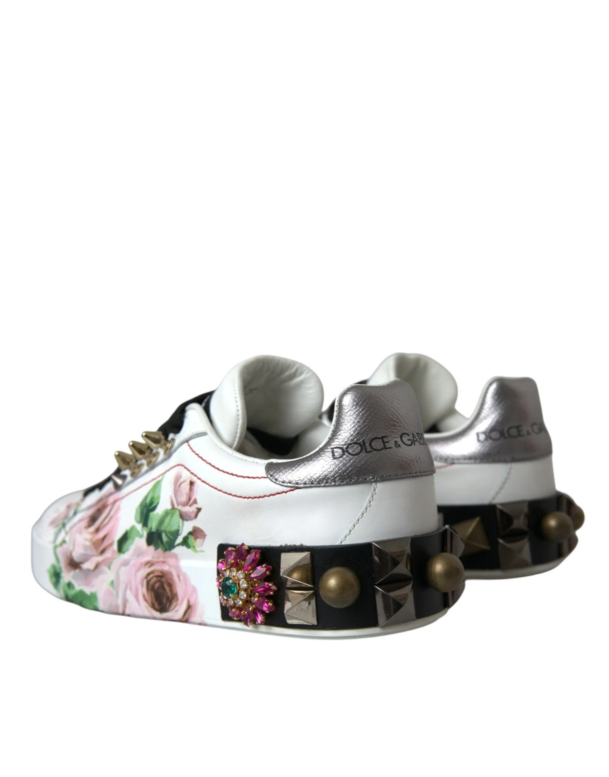 White Leather Crystal Roses Floral Sneakers Shoes sold by Louxly product image thumbnail 4