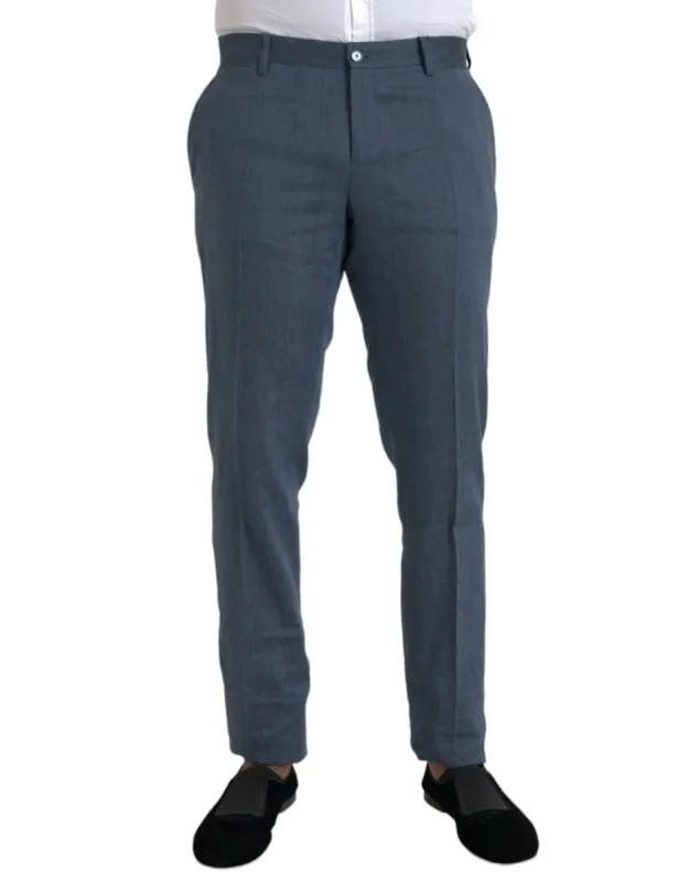 Blue Linen Silk Skinny Dress Pants sold by Louxly