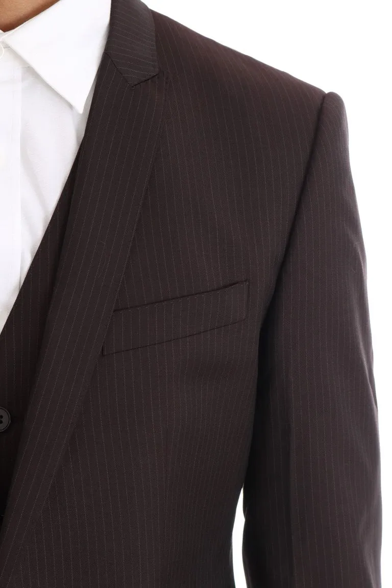 Elegant Brown Striped Three-Piece Wool Suit sold by Louxly product image thumbnail 5
