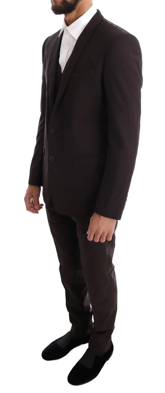 Elegant Brown Striped Three-Piece Wool Suit sold by Louxly product image thumbnail 2