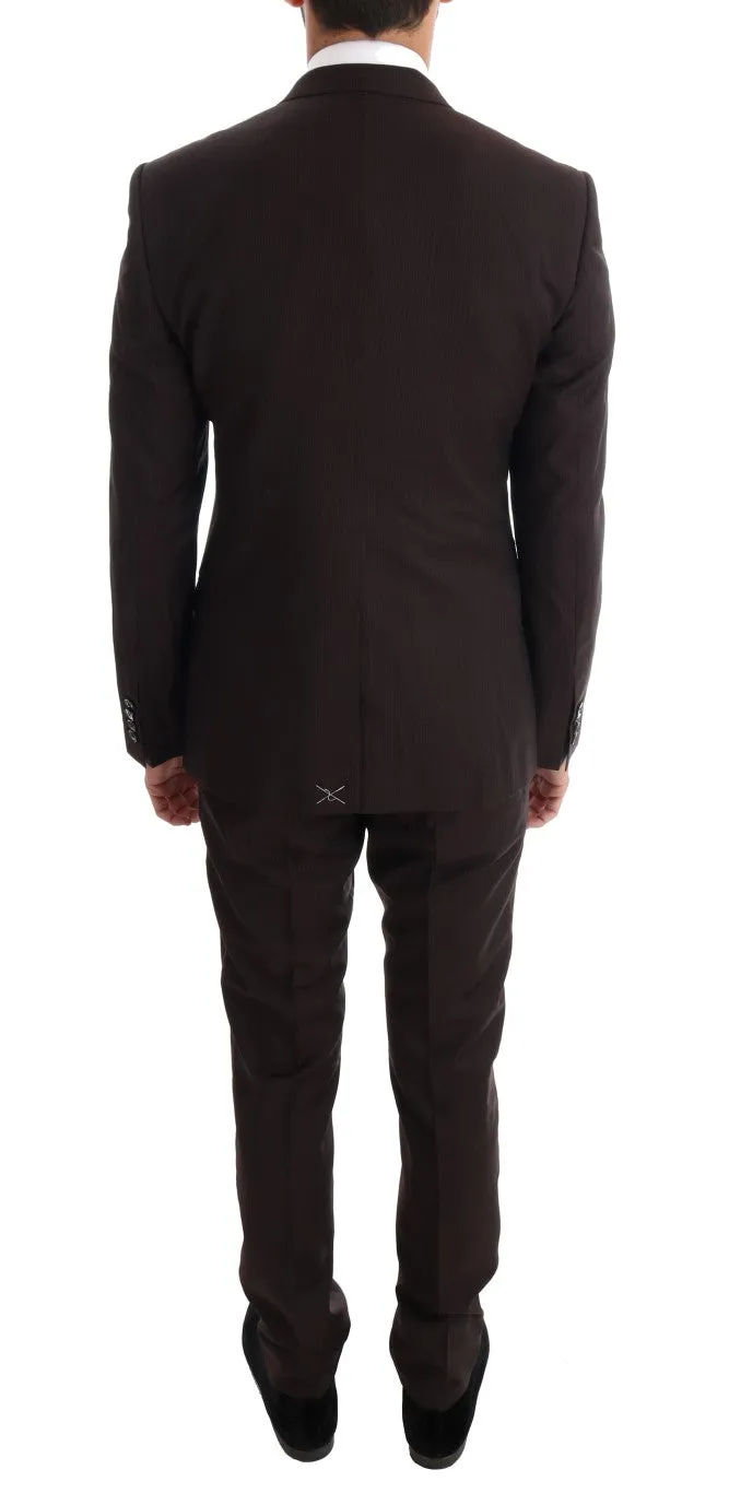 Elegant Brown Striped Three-Piece Wool Suit sold by Louxly product image thumbnail 3
