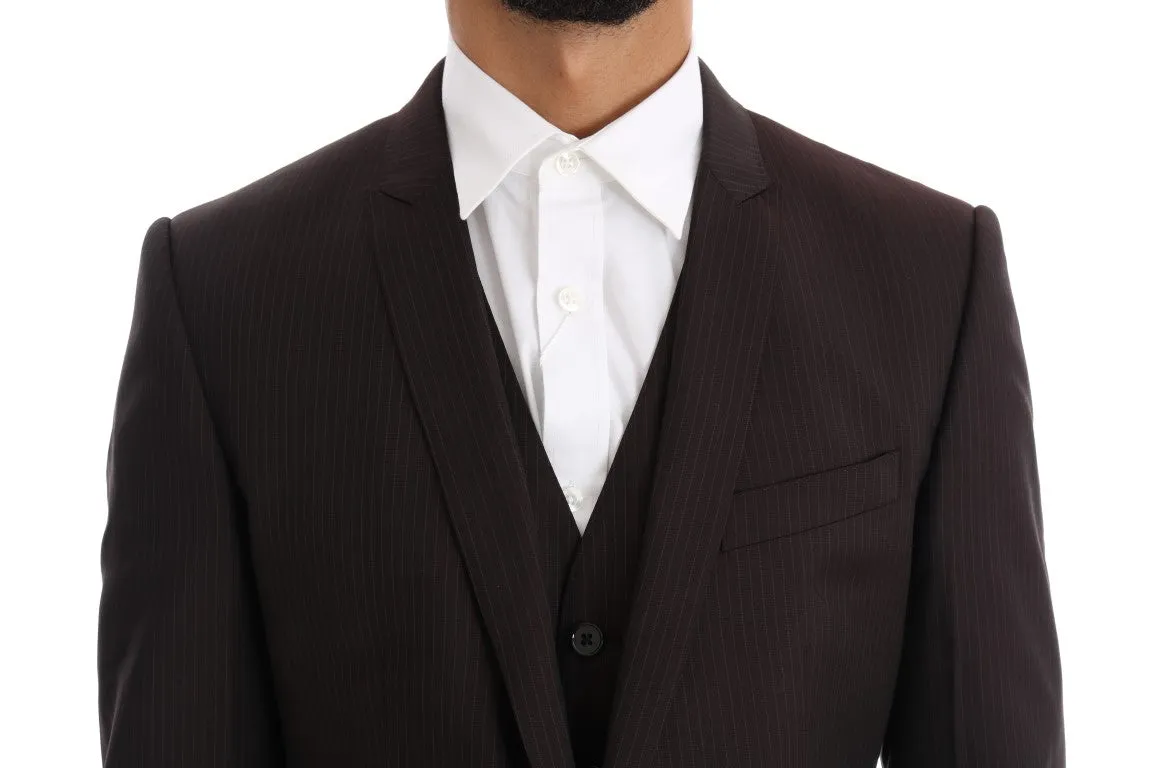 Elegant Brown Striped Three-Piece Wool Suit sold by Louxly product image thumbnail 4