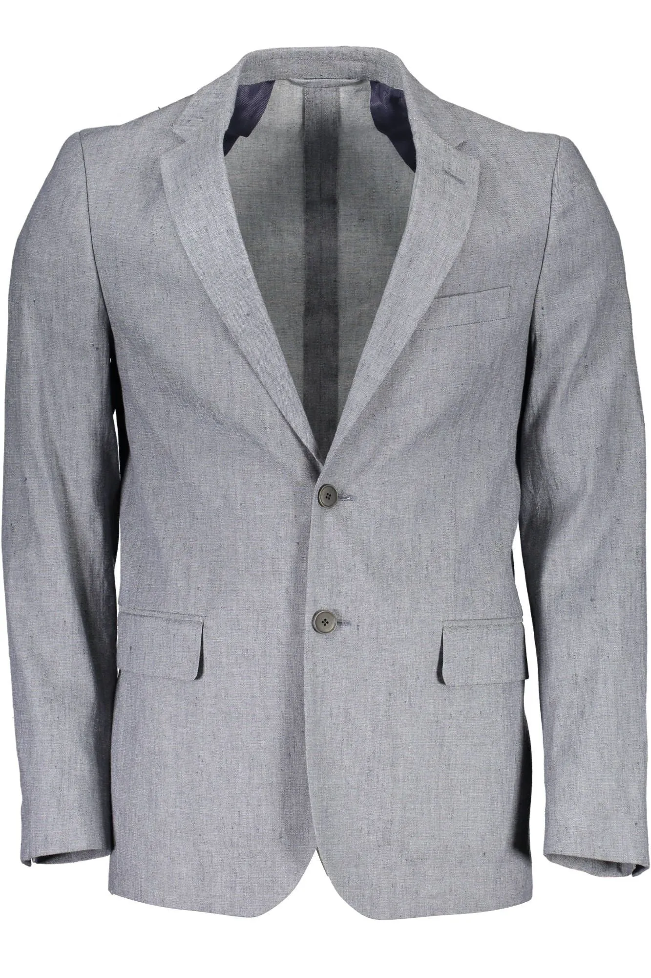 Elegant Gray Linen-Cotton Blend Jacket sold by Louxly