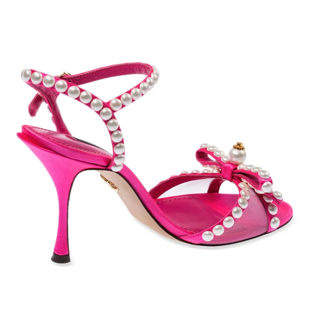 Elegant Fuchsia Sandals with Pearl Details sold by Louxly