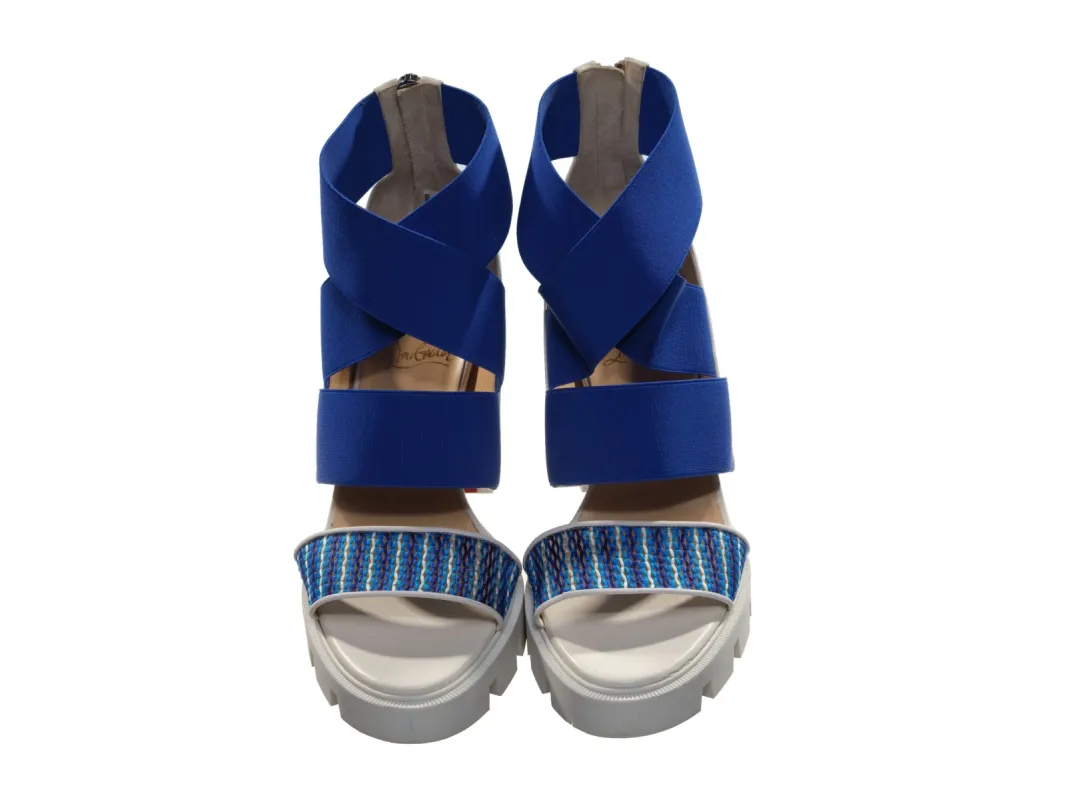 Patrouigoma 100 Blue White Rubber And Elastic Platform Heels made by Christian Louboutin
