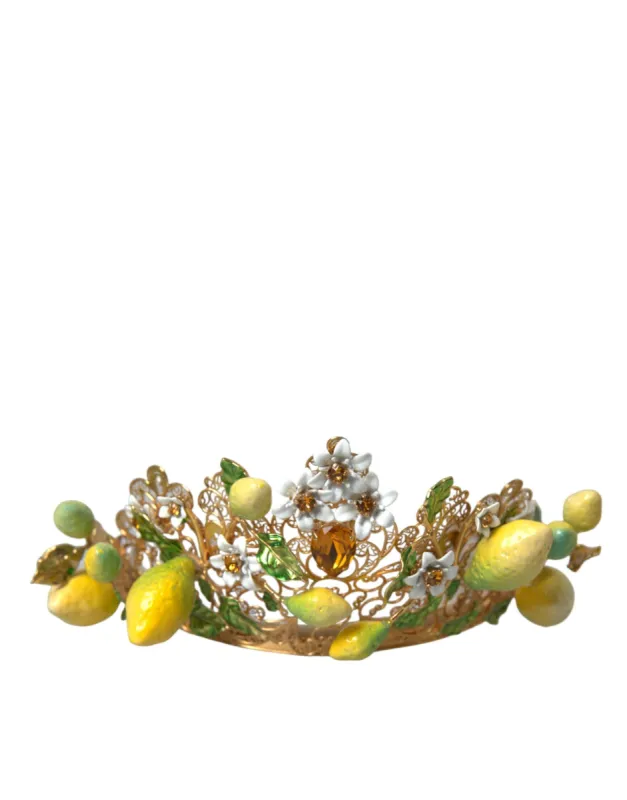 Gold Tone Brass Crystal Sicily Lemon Head Crown Tiara sold by Louxly