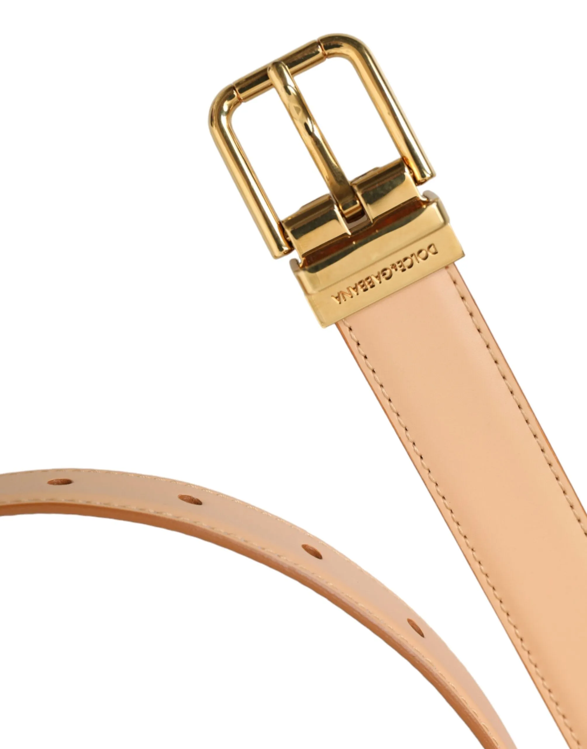 Beige Calfskin Leather Gold Metal Buckle Belt sold by Louxly product image thumbnail 4