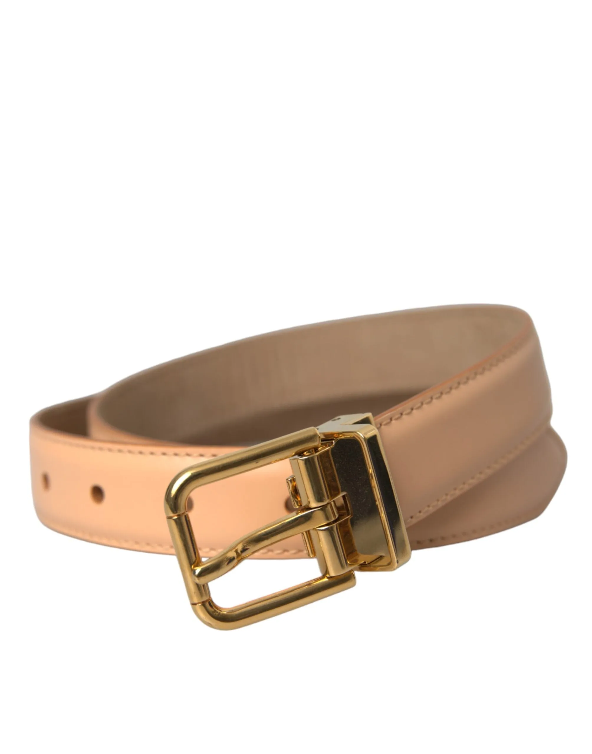 Beige Calfskin Leather Gold Metal Buckle Belt sold by Louxly