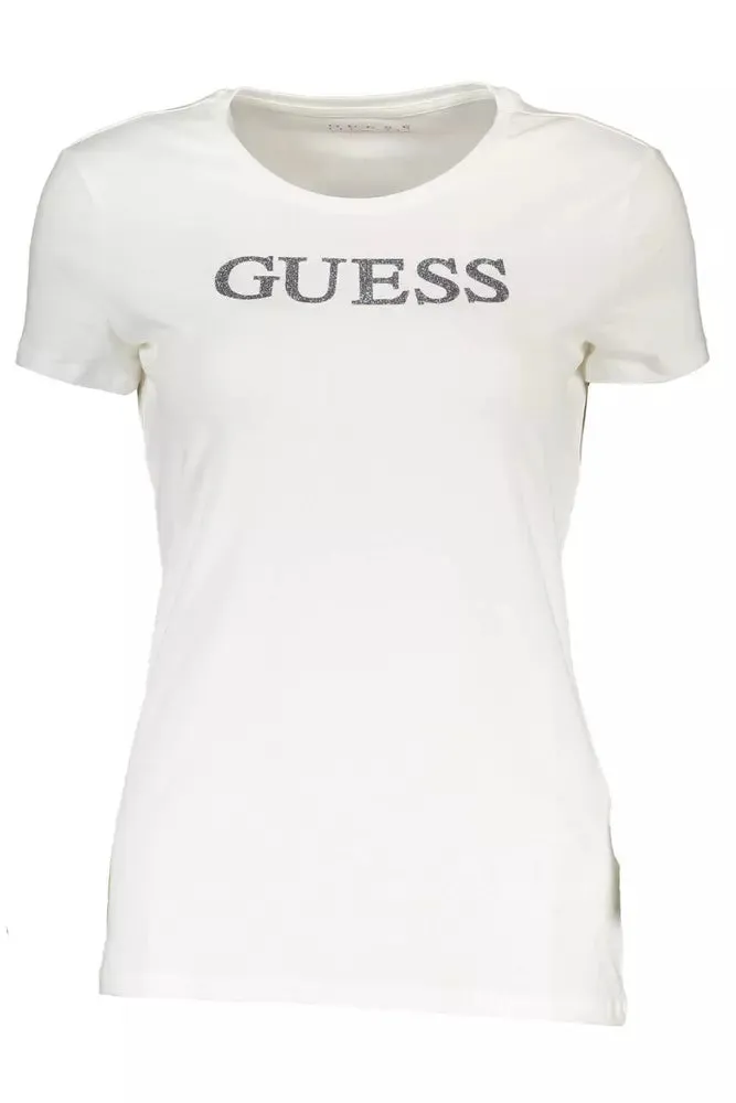 Chic White Logo Tee with Stretch Comfort sold by Louxly