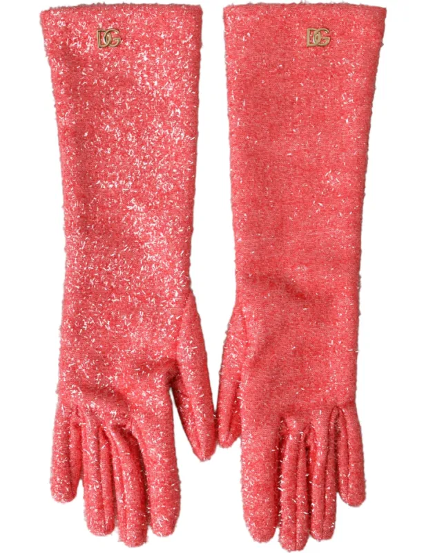 Pink Lurex Fantasia Mid Arm Length Gloves sold by Louxly