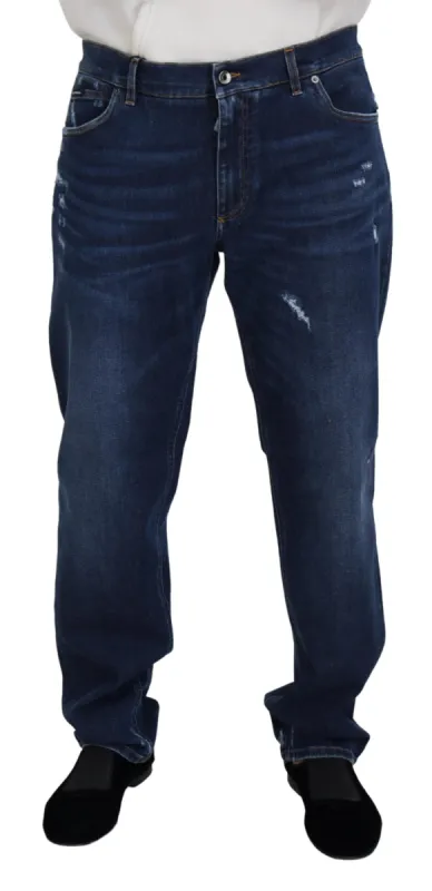 Elegant Blue Washed Denim Pants sold by Louxly