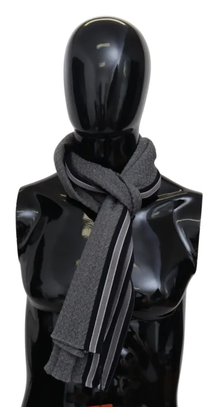 Elegant Gray Wool Scarf with Signature Stripes sold by Louxly