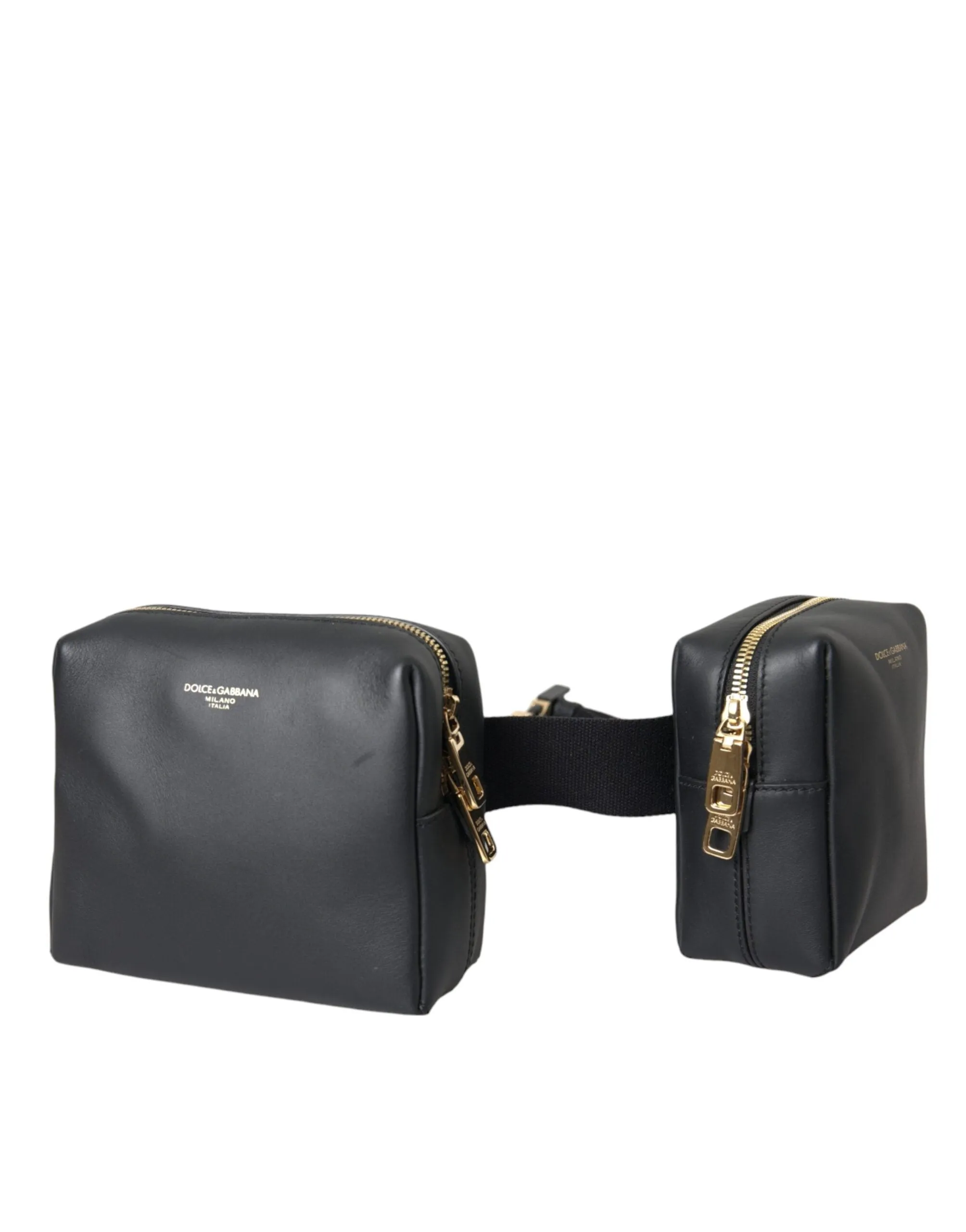 Black Calfskin Leather Double Waist Belt Fanny Pack Bag sold by Louxly