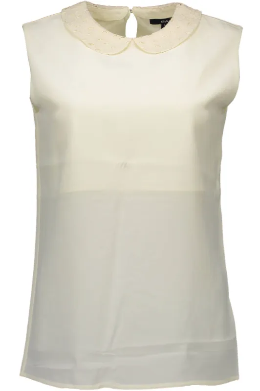 Elegant Silk Tank with Removable Collar in White sold by Louxly