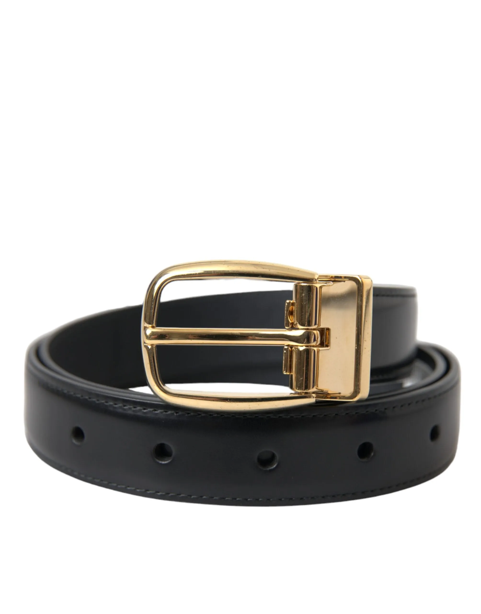 Black Calf Leather Gold Metal Buckle Belt sold by Louxly